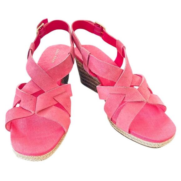 Cole Haan Women's Pink Suede Wedge Espadrille Sandals Size 8 - Picture 1 of 10